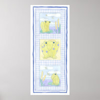 Trío de ranas sobre ropa de Gingham