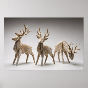 Póster Trío de Reno de Origami