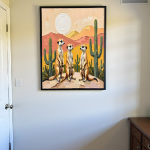 Póster Trío de Suricatas Caprichosos Arte del Desierto