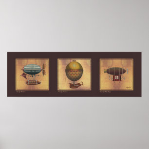Póster Trío del dirigible de Steampunk de los dirigibles