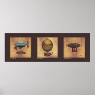 Póster Trío del Steampunk Airship de Dirigibles Fantastic