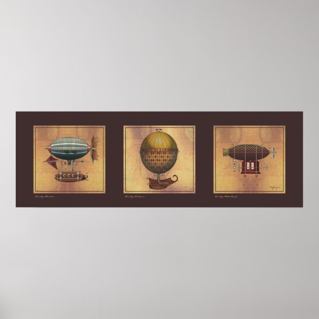 Póster Trío del Steampunk Airship de Dirigibles Fantastic (Frente)
