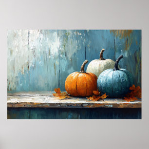 Póster Trío Impresionista de Calabazas sobre Madera Rústi