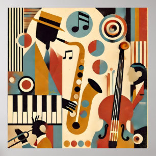Póster Trío minimalista moderno de la era del jazz de med