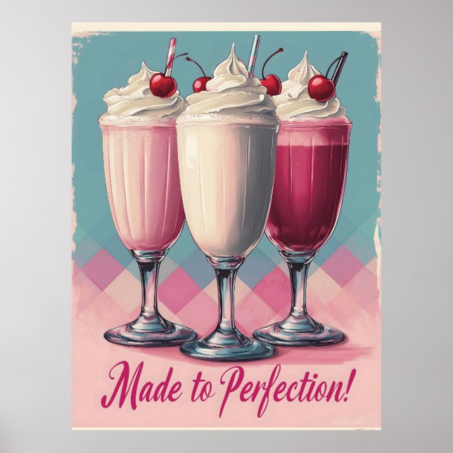 Póster Trío retro de batidos con cerezas y crema (Frente)