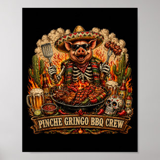 Póster Tripas De Gringo Bbq Crew Esqueleto Cerdo Asando C