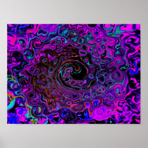Póster Trípedo negro y magenta retro líquido giratorio