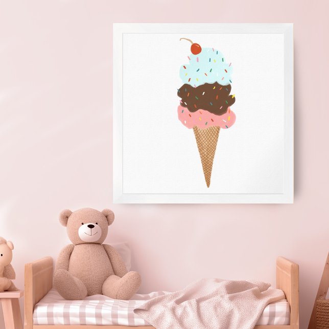 Póster Triple cuchara de helado Yummy (Yummy ice cream cone triple scoop poster
)