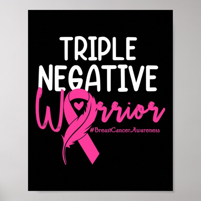 Póster Triple Guerrero Negativo Cáncer de Mama Cinta Rosa (Frente)