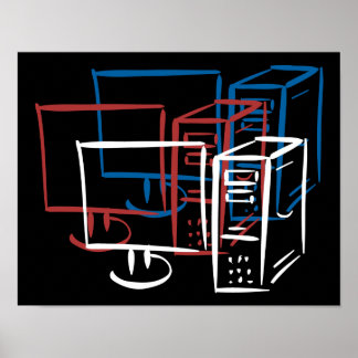 Póster Triple minimalismo con ordenadores de color azul b