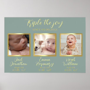 Póster Triplets nacimiento padres nuevos regalo decoració