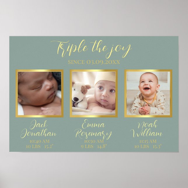 Póster Triplets nacimiento padres nuevos regalo decoració (Frente)