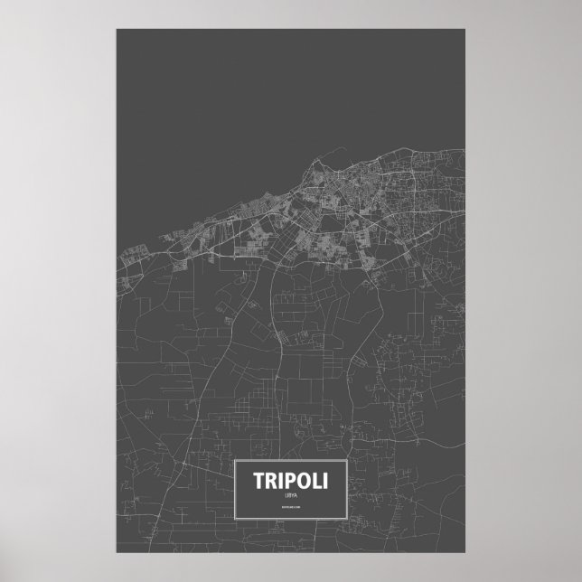 Póster Trípoli, Libia (blanco sobre negro) (Frente)