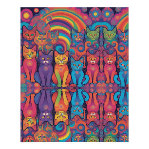 Póster Trippy Cats Hippy Color Vivid Psychedelic