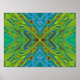 Póster Trippy Chartreuse y Blue Abstract Butterfly