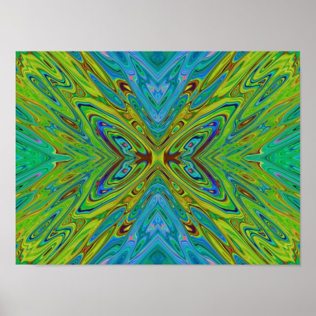 Póster Trippy Chartreuse y Blue Abstract Butterfly (Frente)