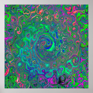 Póster Trippy Chartreuse y Blue Retro Liquid Swirl