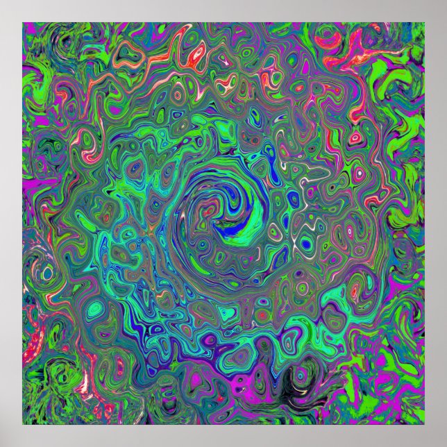 Póster Trippy Chartreuse y Blue Retro Liquid Swirl (Frente)