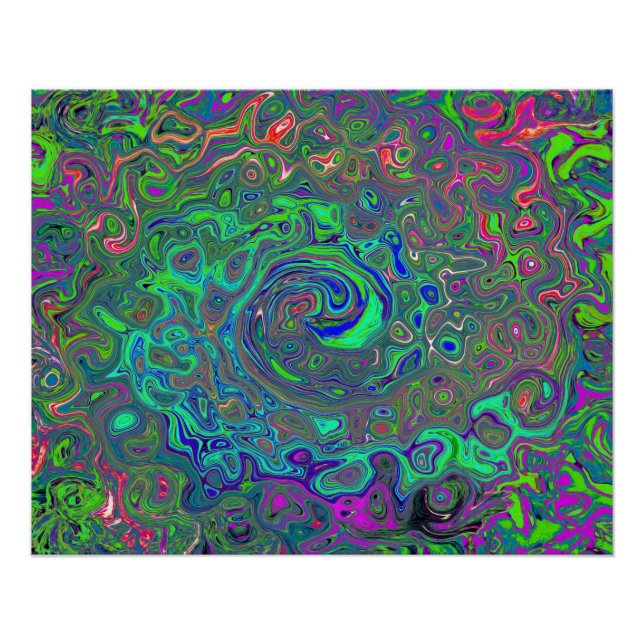 Póster Trippy Chartreuse y Blue Retro Liquid Swirl (Anverso)