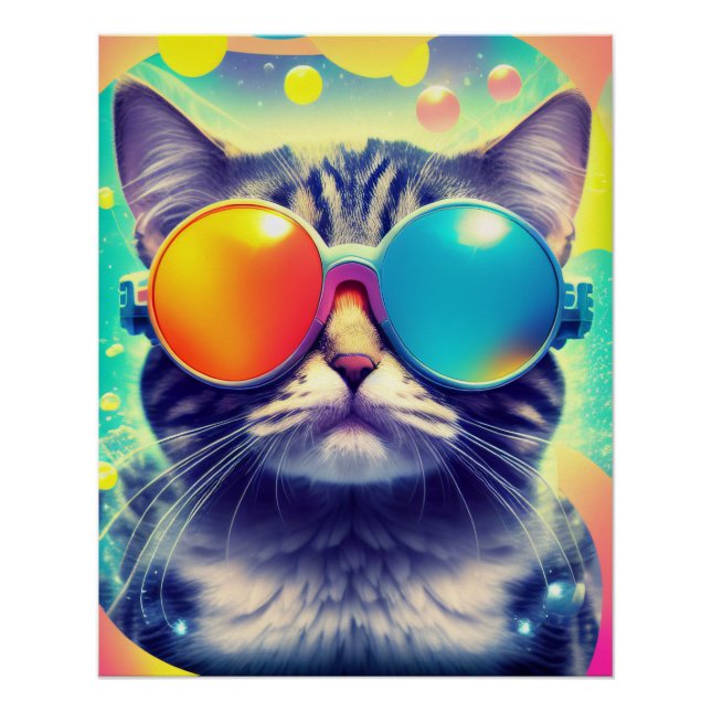 Póster Trippy Gato de viaje con ácido psicodélico en Guay (Anverso)