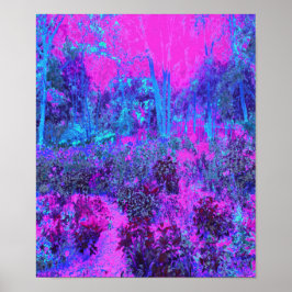 Póster Trippy Hot Pink and Blue Impressionistic Landscape