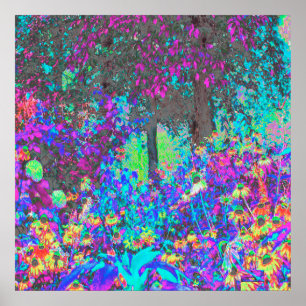 Póster Trippy Lime Green y Purple Garden Sunrise