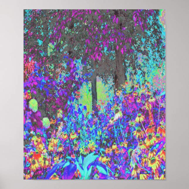 Póster Trippy Lime Green y Purple Garden Sunrise (Frente)