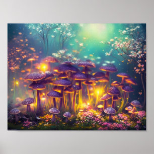 Póster Trippy Psicodélico Magic Mushrooms Digital Art