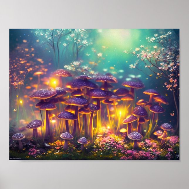 Póster Trippy Psicodélico Magic Mushrooms Digital Art (Frente)