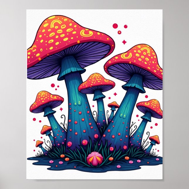 Póster Trippy Psicodelle Mushroom Fantasy Art (Frente)