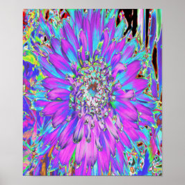 Póster Trippy Resumen Aqua, Lime Green y Purple Dahlia