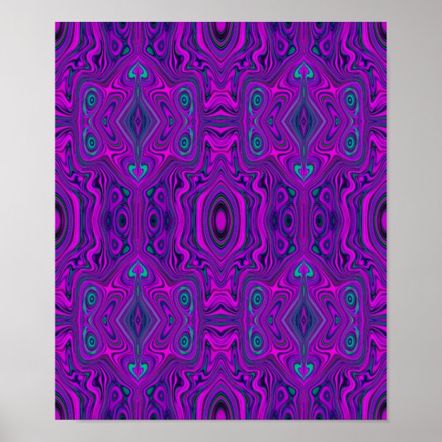 Póster Trippy Retro Magenta y Black Abstract Pattern (Frente)