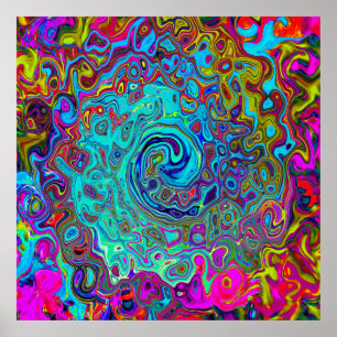 Póster Trippy Sky Blue Abstract Retro Liquid Swirl