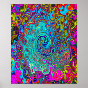 Póster Trippy Sky Blue Abstract Retro Liquid Swirl