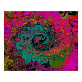 Póster Trippy Turquoise Resumen Retro Liquid Swirl