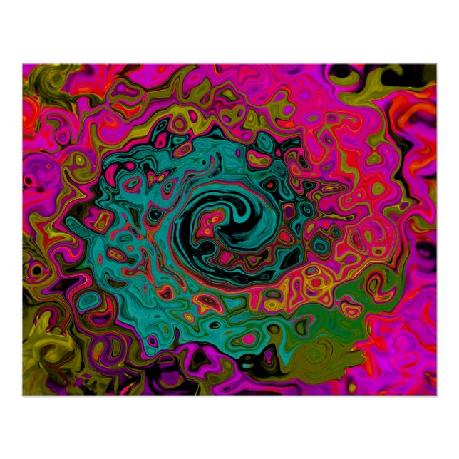 Póster Trippy Turquoise Resumen Retro Liquid Swirl (Anverso)