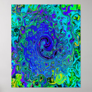 Póster Trippy Violet Blue Abstract Retro Liquid Swirl