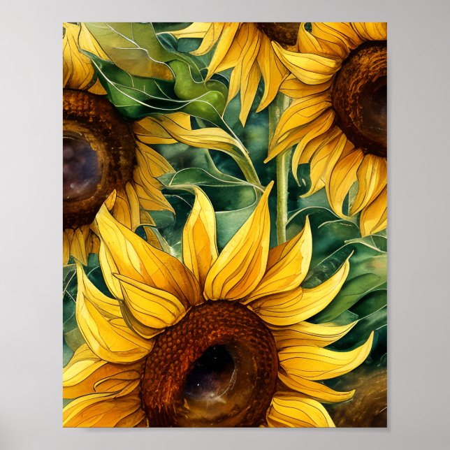 Póster Triptych Golden Sunflower (Frente)