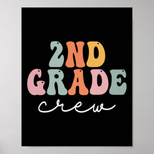 Póster Tripulación de 2do Grado Retro Groovy Mujeres Feli