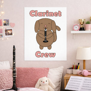 Póster Tripulación de clarinete lindo marrón Músico de pe