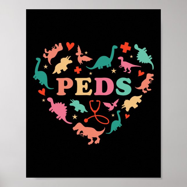 Póster Tripulación de enfermera pediátrica Corazón de din (Frente)