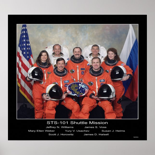 Póster Tripulación de la misión del transbordador STS-101 (Frente)