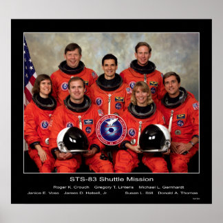 Póster Tripulación de la misión del transbordador STS-83.