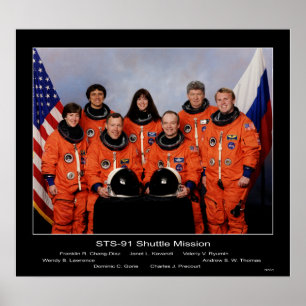 Póster Tripulación de la misión del transbordador STS-91.