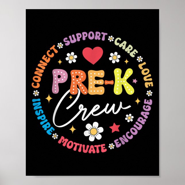 Póster Tripulación de Prek Primer Día de Enseñanza Gracio (Frente)