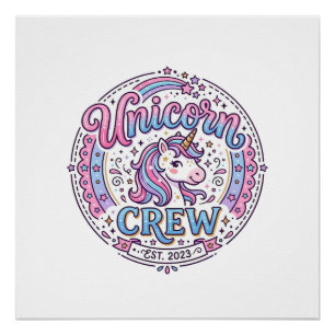 Póster Tripulación de Unicornio Diseño juguetón bajo dema