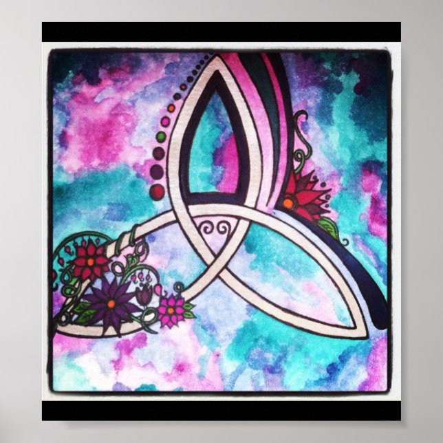 Póster Triquetra floral celta brillante (Frente)
