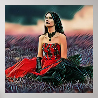 Póster Triste Chica gótico sentado afuera del Poster