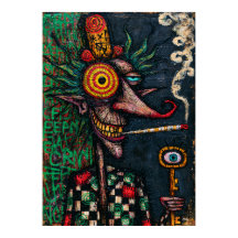 Tritón sonriente grotesco con ojos surrealistas