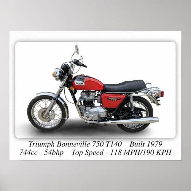 Póster Triumph T140V Bonneville 750 Motorcycle - A3 Size (Frente)